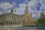 William Woodward Painting of view of Jackson Square French Quarter of New Orleans, Spain oil painting artist
